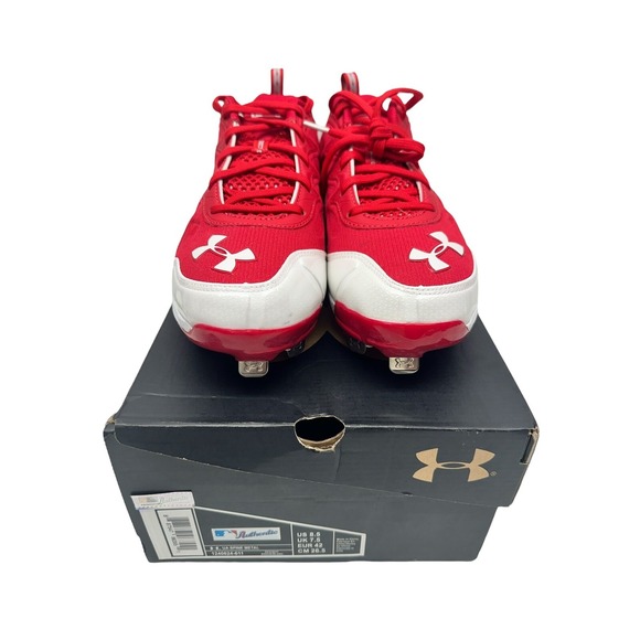New in Box Under Armour UA Spine Metal Baseball Cleats, Size US 8.5, Red & White - Picture 1 of 11
